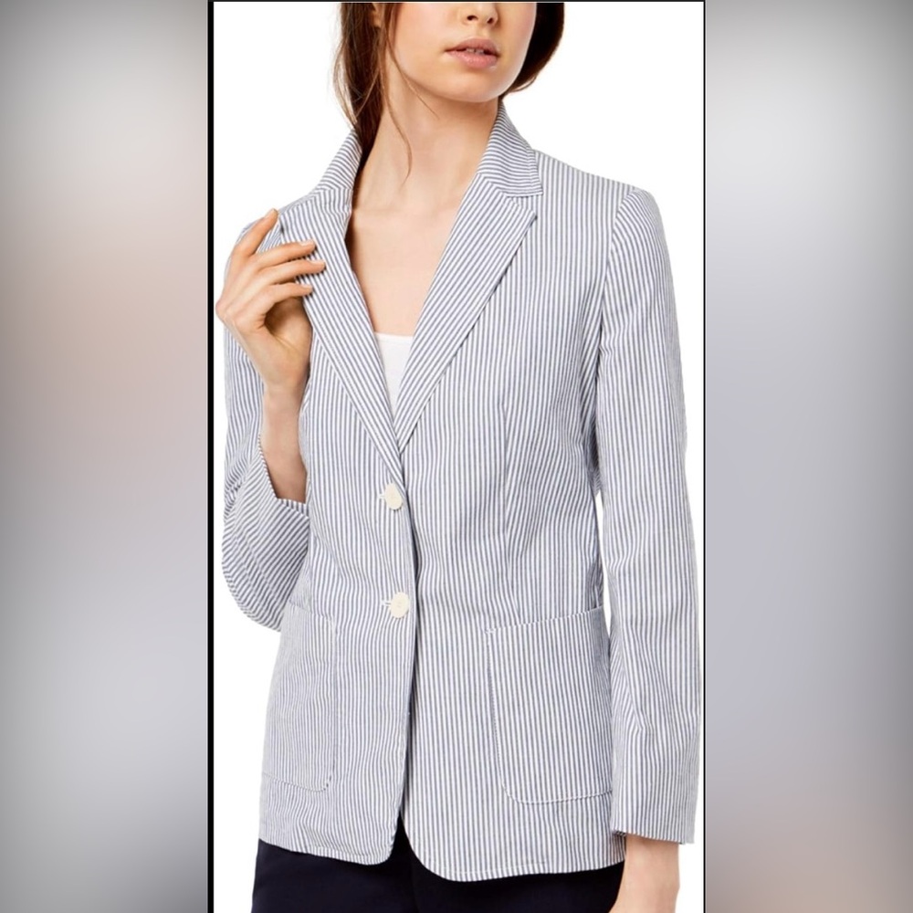 MaxMara Sailor Pinstriped Button Cotton Nautical Blazer